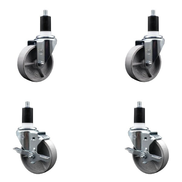 Service Caster 4'' Semi Steel Wheel Swivel 1-1/2'' Expanding Stem Caster Set 2 Brakes, 4PK SCC-EX20S414-SSS-2-TLB-2-112 - main